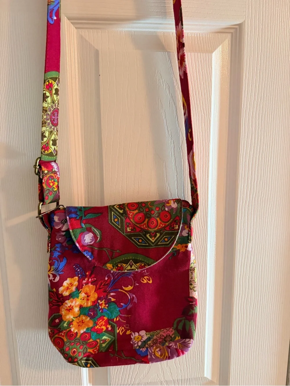 Floral Burgundy Crossbody Bag with Adjustable Strap
